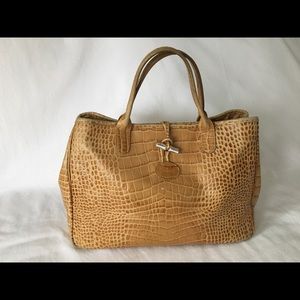 Longchamp Croc Embossed Roseau Tote